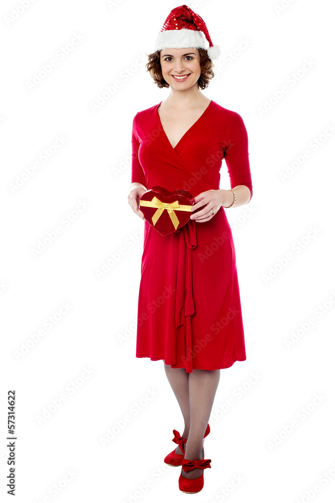 Charming lady posing with xmas gift