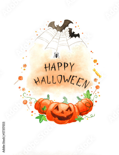 Watercolor Painting Happy Halloween Frame