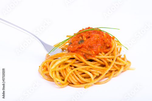 Isolated Italian spaghetti with tomato sauce