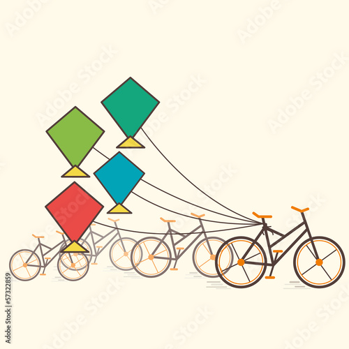 creative flying kite and bicycle background vector