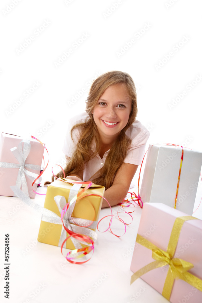 Girl with giftboxes Girl with giftboxes