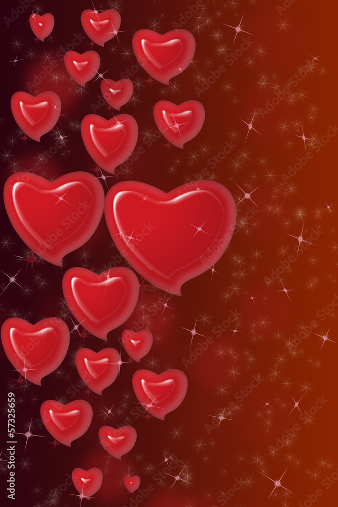 Glow of Red Flying Heart Background for Valentine's Day