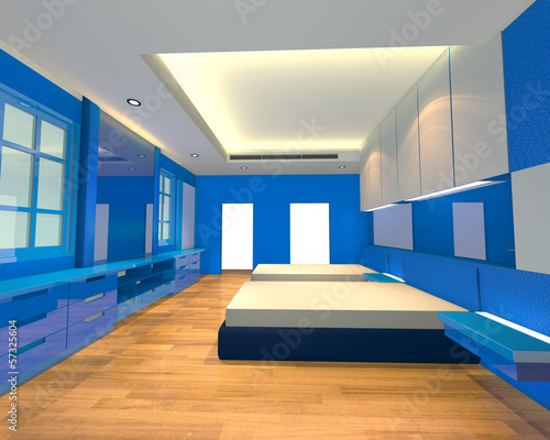 ineterior design bedroom blue theme photo