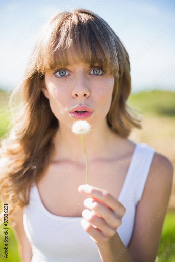 Pretty young woman blowing on dandelion Pretty young woman blowing on dandelion