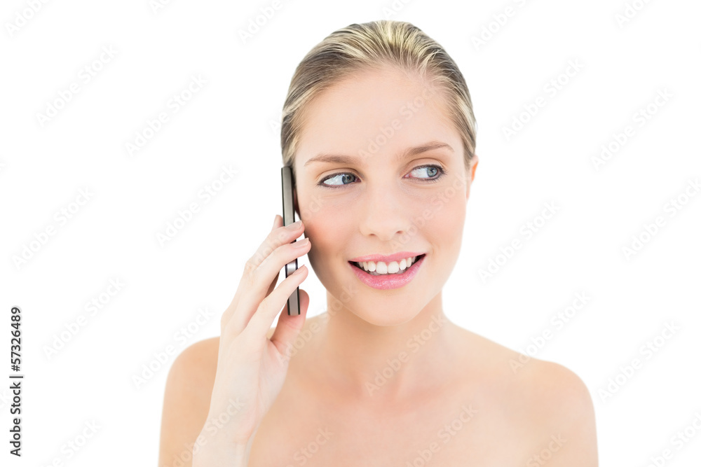 Thinking fresh blonde woman making a phone call Thinking fresh blonde woman making a phone call