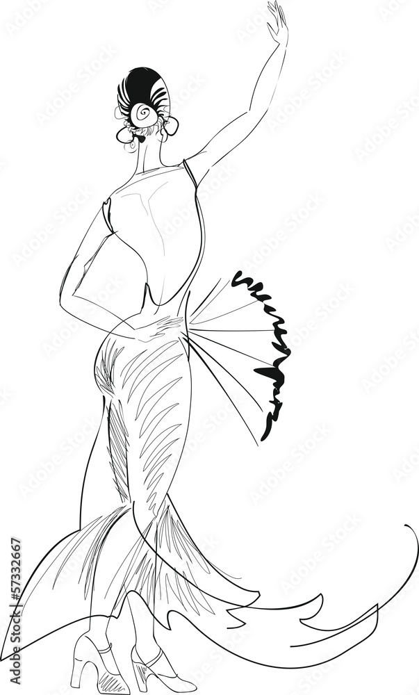 Sketch of flamenco dancer with fan