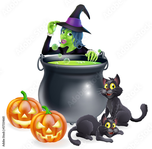 Witch Cartoon Halloween Scene