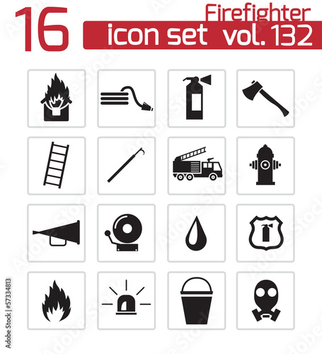 Vector black  firefighter icons set