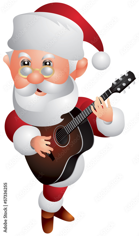 Santa Claus Christmas Guitar Player Cartoon Style Santa Claus Christmas Guitar Player Cartoon Style
