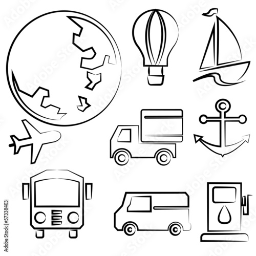 sketched global transportation icon set