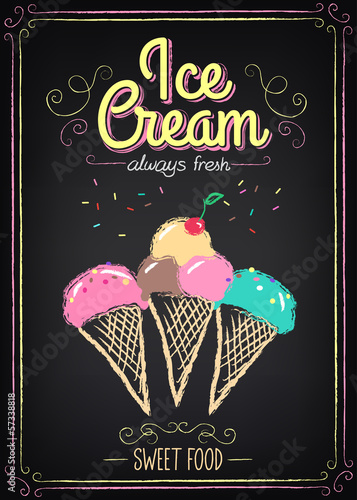 Ice Cream. Menu on the chalkboard