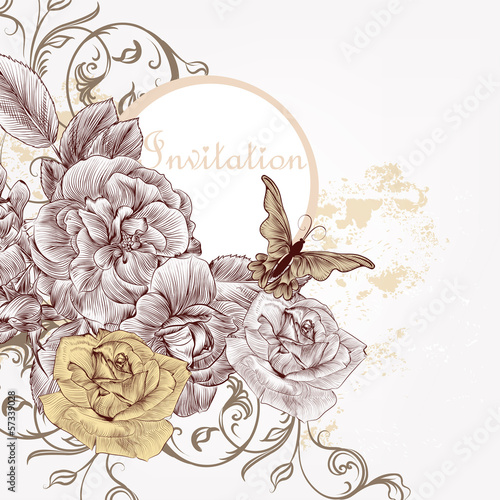 Fashion invitation background with hand drawn roses