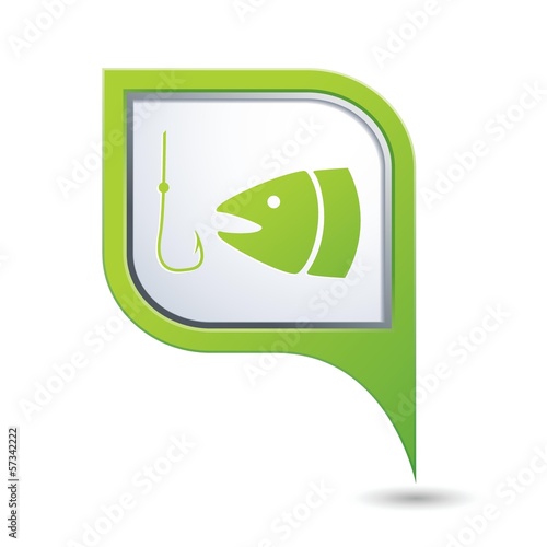 Red map pointer with fishing sign