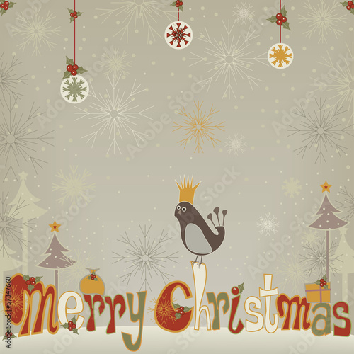 Vector merry Christmas greeting card with a bird