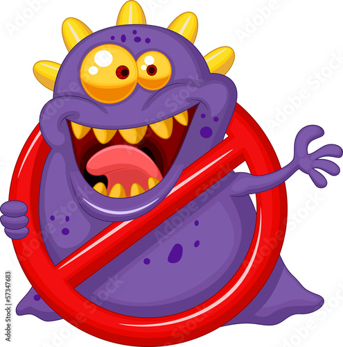 Stop virus - purple virus in red alert sign