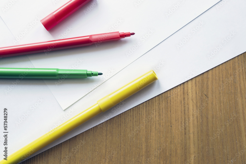 Felt pens on blank paper Felt pens on blank paper