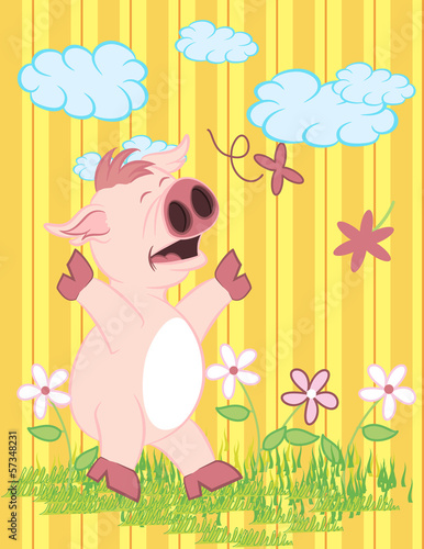 Illustration vector of cute pig with flowers