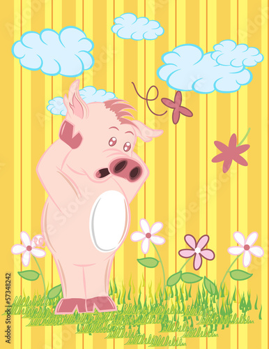 Illustration vector of cute pig with flowers