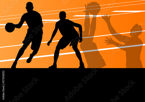 Basketball players active sport silhouettes vector background