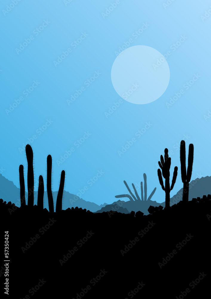 Desert cactus plants wild nature landscape illustration backgrou