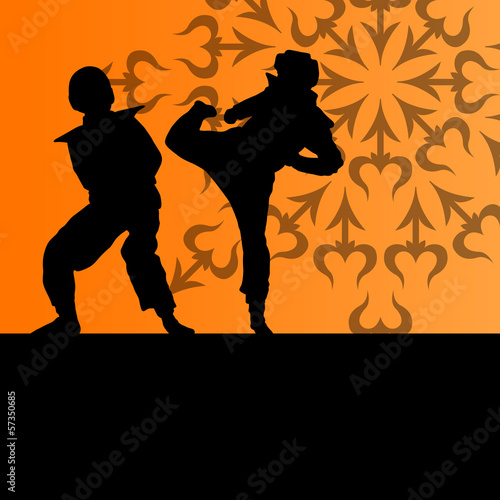 Active tae kwon do martial arts fighters combat fighting and kic