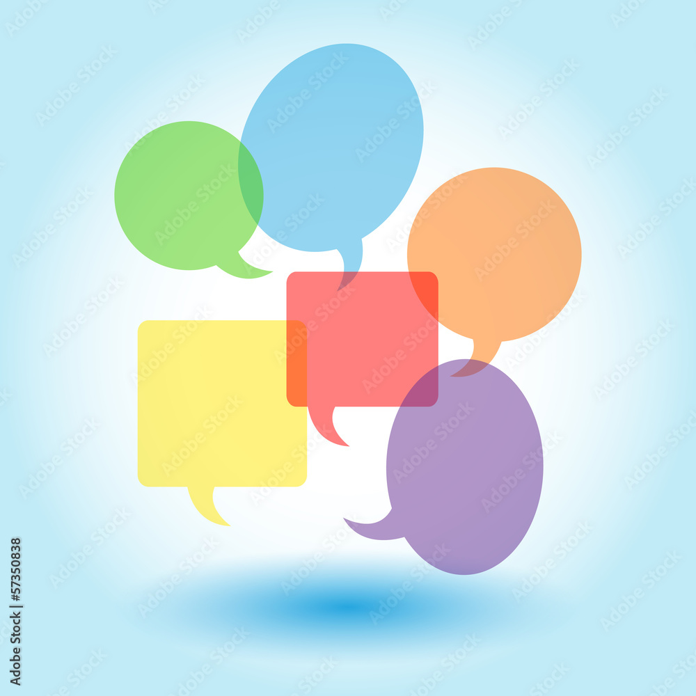 Transparent speech bubbles over blue Transparent speech bubbles over blue