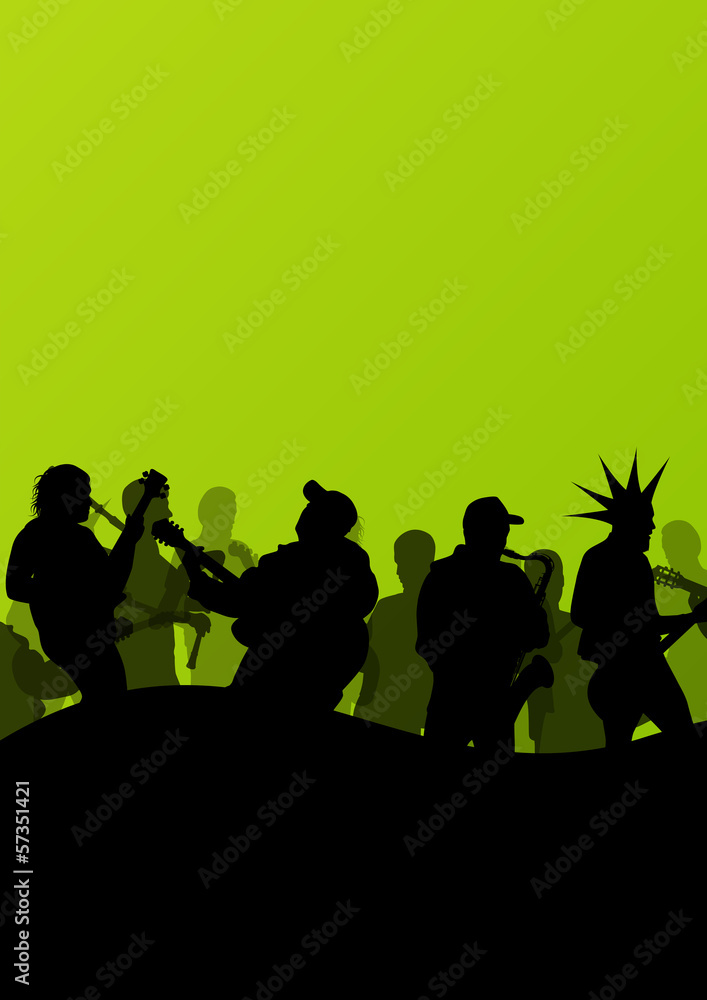 Rock concert various musicians abstract landscape background ill