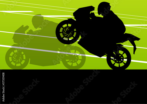 Sport motorbike riders and motorcycles silhouettes illustration