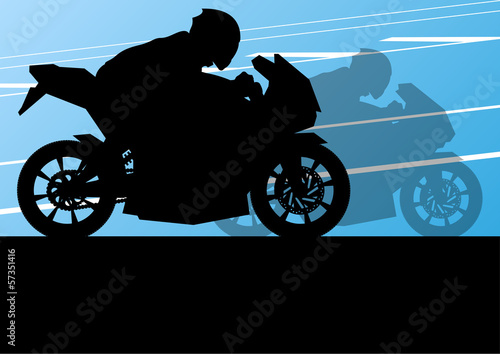 Sport motorbike riders and motorcycles silhouettes illustration