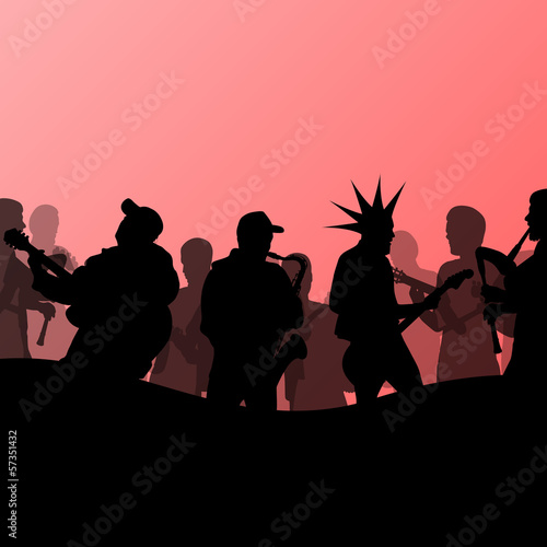 Rock concert various musicians abstract landscape background ill