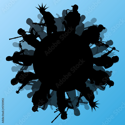 Rock concert various musicians abstract landscape background ill