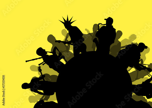 Rock concert various musicians abstract landscape background ill