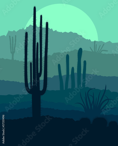 Desert cactus plants wild nature landscape illustration backgrou