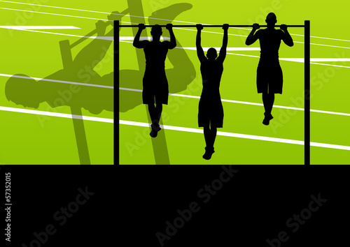 Active and strong fitness man doing push ups in sport silhouette