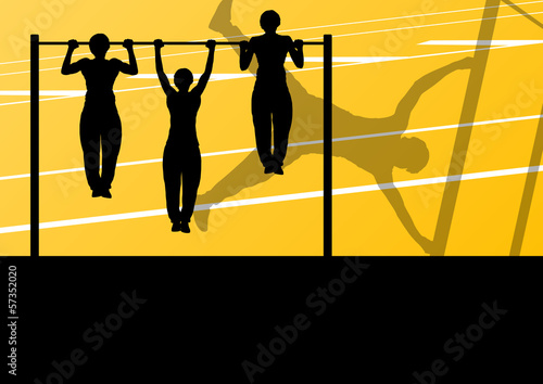 Active and strong fitness man doing push ups in sport silhouette