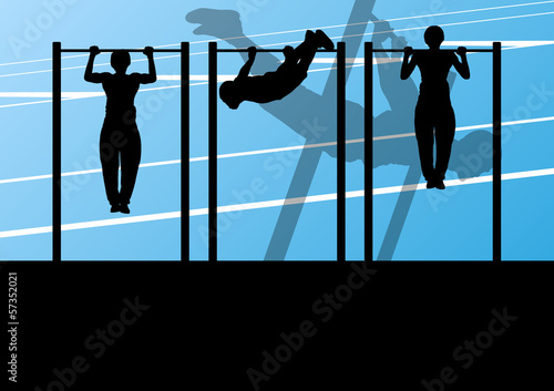 Active and strong fitness man doing push ups in sport silhouette