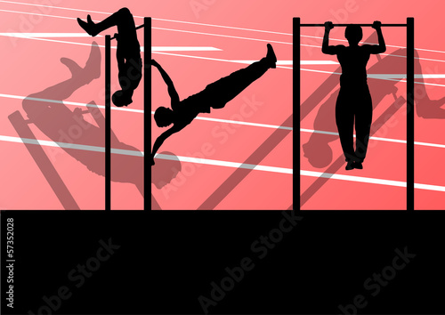 Active and strong fitness man doing push ups in sport silhouette