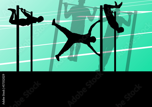 Active and strong fitness man doing push ups in sport silhouette