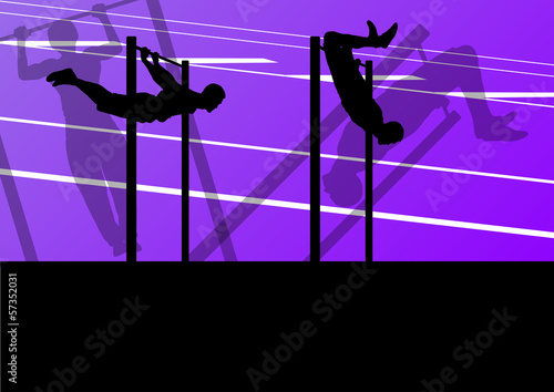 Active and strong fitness man doing push ups in sport silhouette