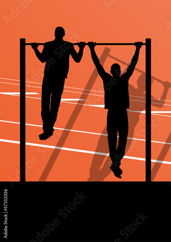 Active and strong fitness man doing push ups in sport silhouette
