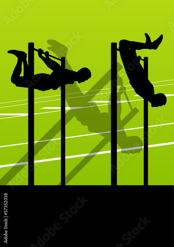 Active and strong fitness man doing push ups in sport silhouette