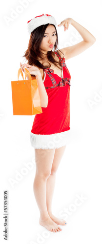 Sexy asian santa claus salute for shopping