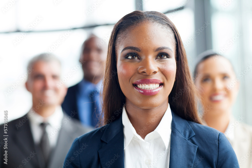 Fototapeta premium afro american businesswoman and team looking up