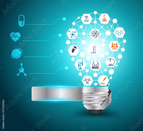 Vector light bulb idea with chemistry and science icon education