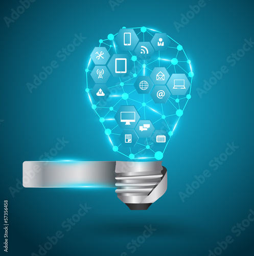 Vector light bulb with technology business network