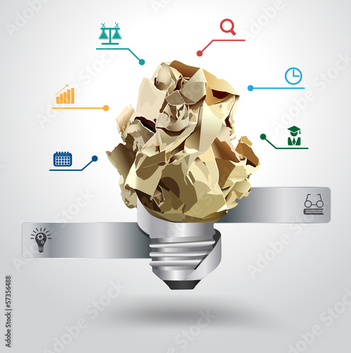 Vector light bulb idea with crumpled paper Inspiration
