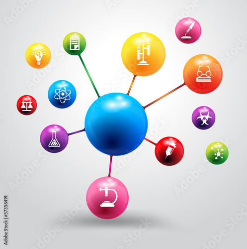 Vector atom with chemistry and science icon education concept