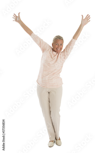 Excited Senior Woman With Hands Raised