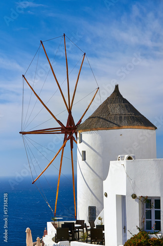 Tradational Windmill in Oia village on Santorini island, Greece.
