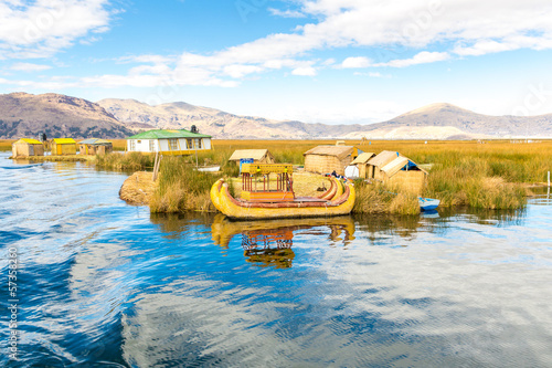 Traditional reed boat lake Titicaca,Peru,Puno,Uros,South America photo